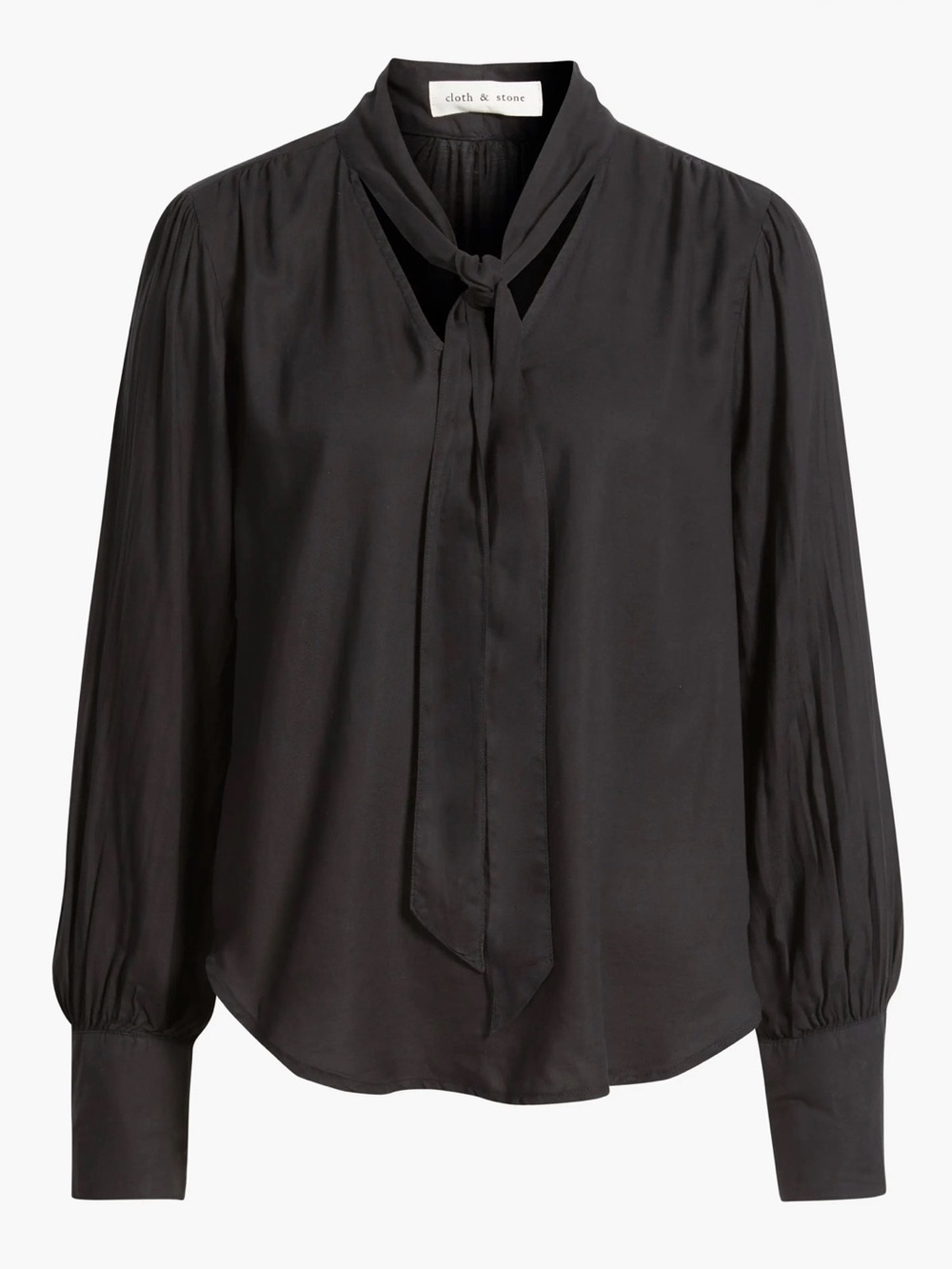 Cloth & Stone Black Tie-Neck Blouse with Puff Sleeves